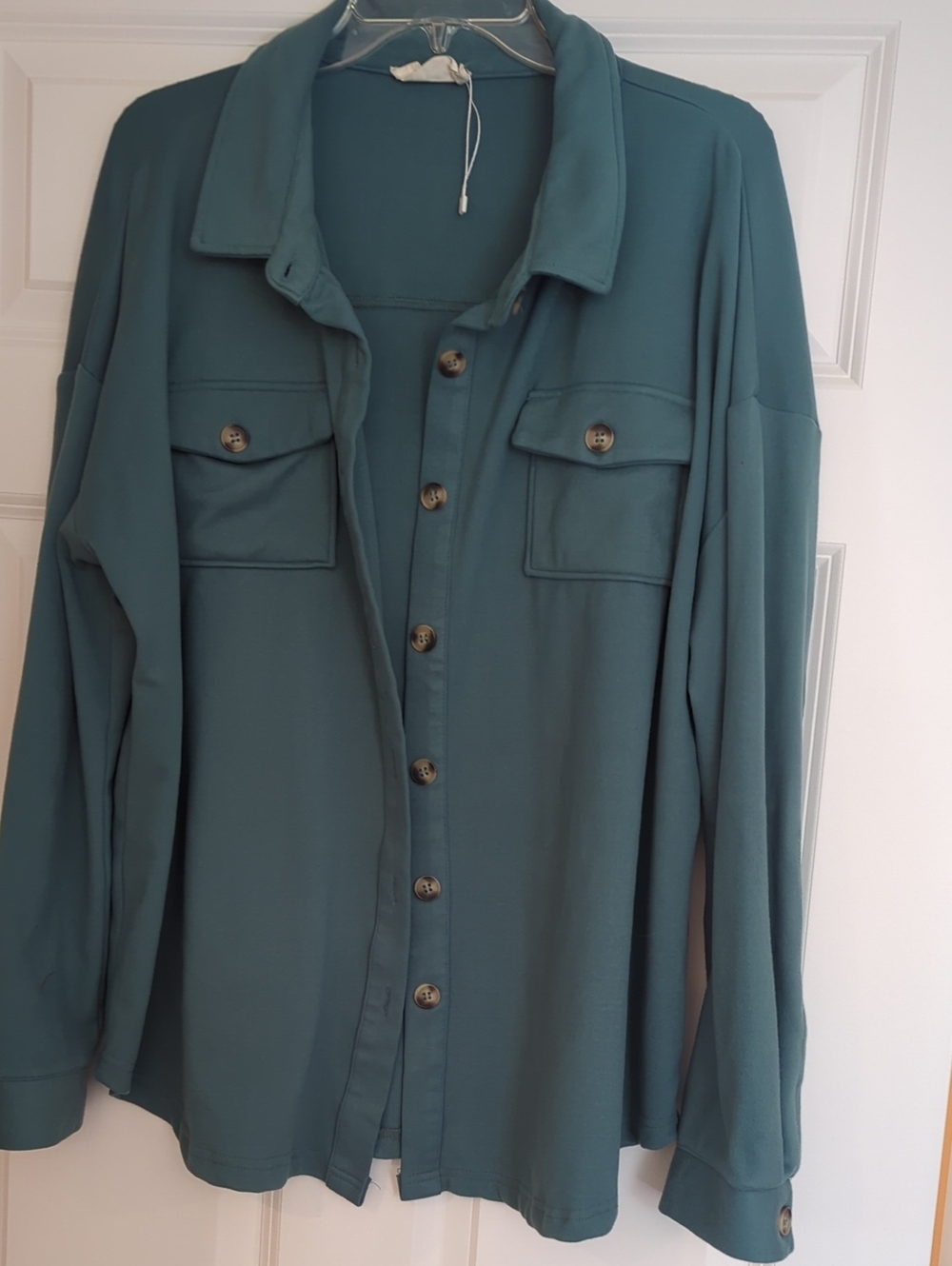 Relaxed Teal Utility Shirt Jacket with Chest Pockets